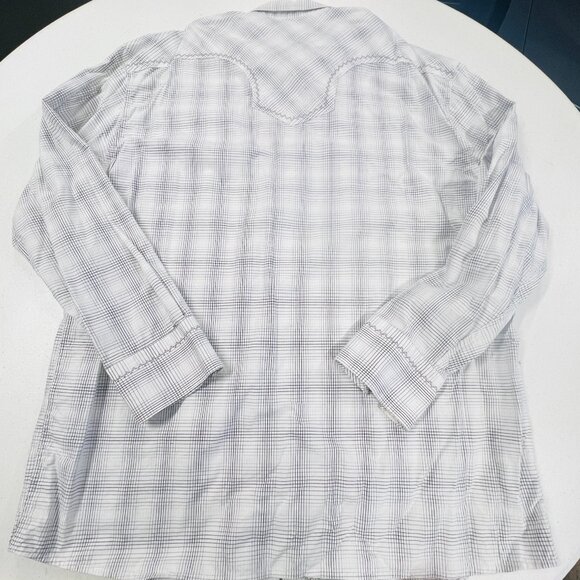 Roper Mens Plaid White Gray Western Long Sleeve Pearl Snap Button Shirt 2XL EUC - Picture 7 of 7